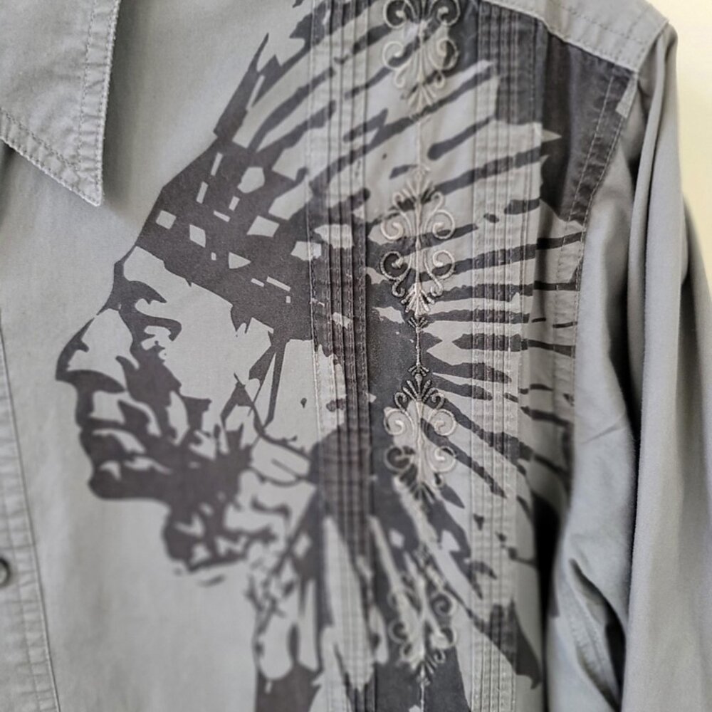 Men's Green Shirt with Native American Chief Print by Cabral (L)